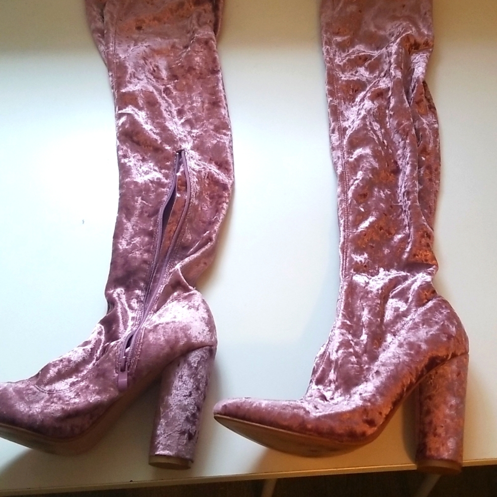 Pink Satin Over Knee Boots